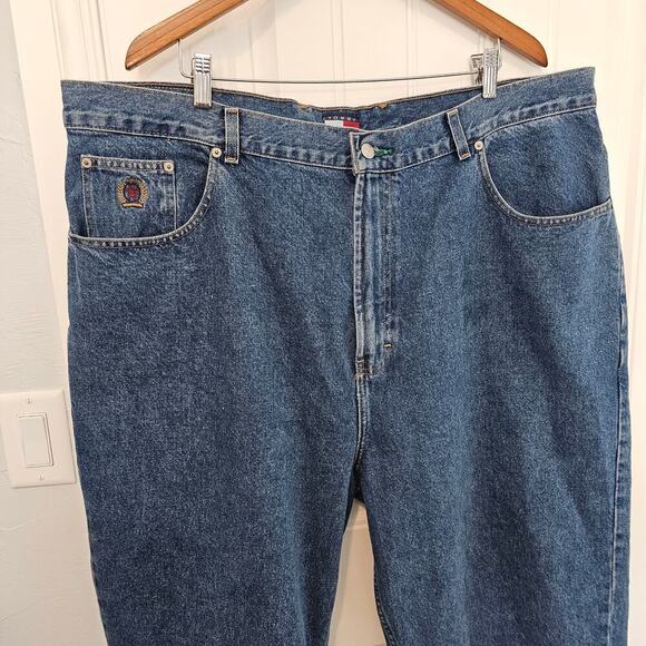 Vintage 90s Tommy Hilfiger Jeans Mens 42X30 Baggy Fit Wide Leg Denim Medium Wash - Picture 5 of 13
